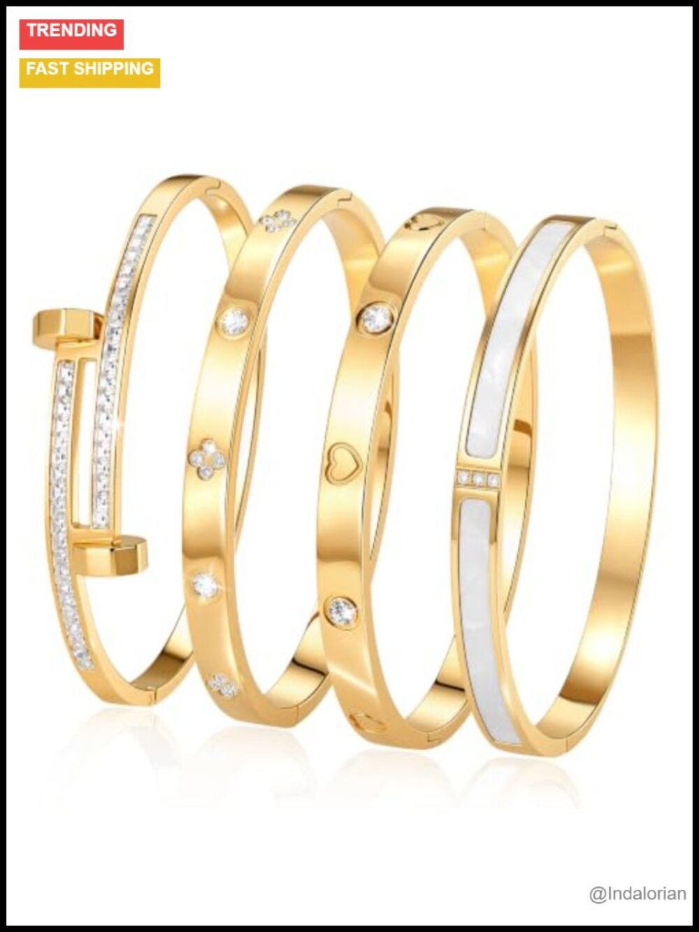 18K Gold Plated Stainless Steel Bangle Bracelet Set of 4 Stackable